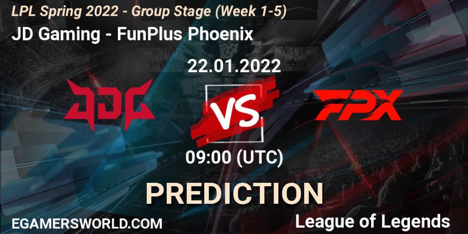 JD Gaming contre FunPlus Phoenix : prédiction de match. 22.01.22. LoL, LPL Spring 2022 - Group Stage (Week 1-5)