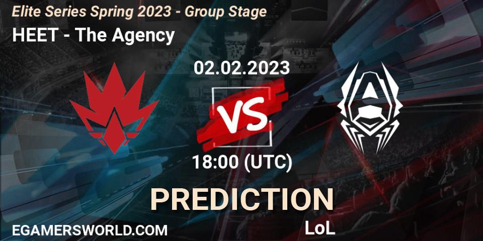 HEET contre The Agency : prédiction de match. 02.02.2023 at 18:00. LoL, Elite Series Spring 2023 - Group Stage