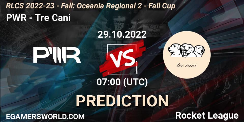 PWR contre Tre Cani : prédiction de match. 29.10.2022 at 07:00. Rocket League, RLCS 2022-23 - Fall: Oceania Regional 2 - Fall Cup