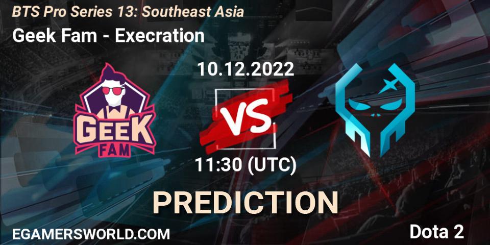Geek Fam contre Execration : prédiction de match. 10.12.2022 at 11:34. Dota 2, BTS Pro Series 13: Southeast Asia