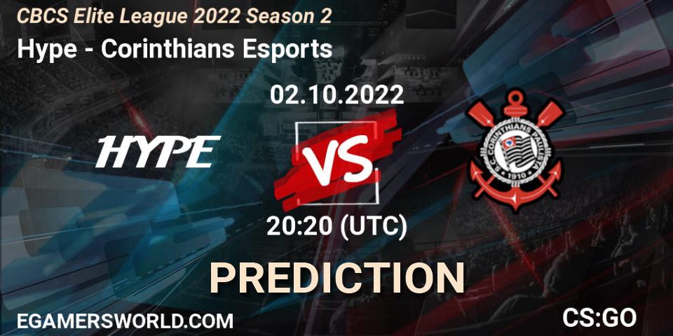 Hype contre Corinthians Esports : prédiction de match. 02.10.2022 at 20:20. Counter-Strike (CS2), CBCS Elite League 2022 Season 2