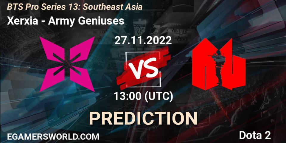 Xerxia contre Army Geniuses : prédiction de match. 27.11.22. Dota 2, BTS Pro Series 13: Southeast Asia