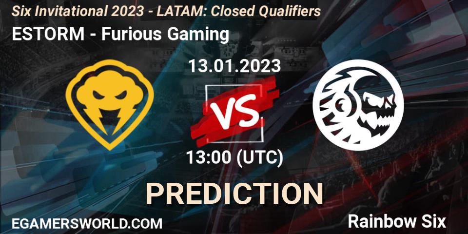 ESTORM contre Furious Gaming : prédiction de match. 13.01.2023 at 13:00. Rainbow Six, Six Invitational 2023 - LATAM: Closed Qualifiers