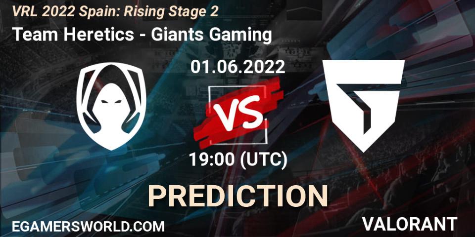 Team Heretics contre Giants Gaming : prédiction de match. 01.06.2022 at 19:00. VALORANT, VRL 2022 Spain: Rising Stage 2