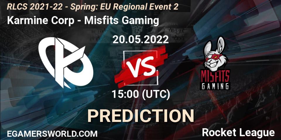 Karmine Corp contre Misfits Gaming : prédiction de match. 20.05.2022 at 15:00. Rocket League, RLCS 2021-22 - Spring: EU Regional Event 2