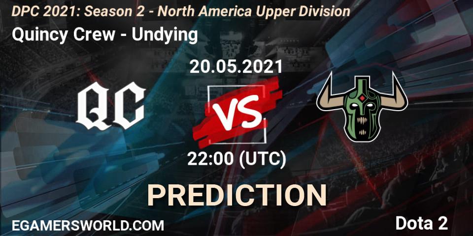 Quincy Crew contre Undying : prédiction de match. 20.05.2021 at 22:02. Dota 2, DPC 2021: Season 2 - North America Upper Division 
