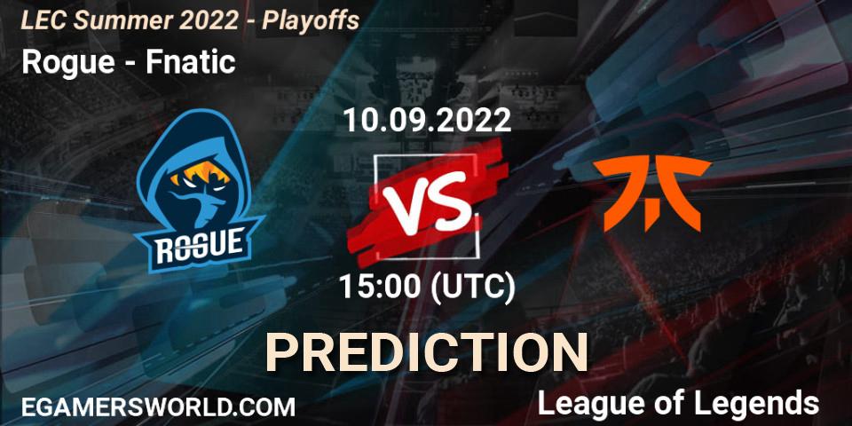 Rogue contre Fnatic : prédiction de match. 10.09.22. LoL, LEC Summer 2022 - Playoffs