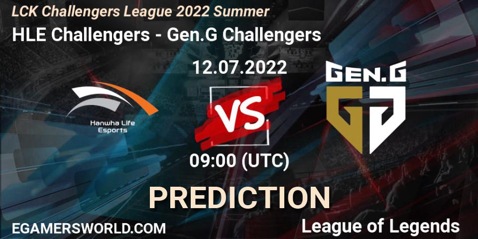 HLE Challengers contre Gen.G Challengers : prédiction de match. 12.07.2022 at 09:00. LoL, LCK Challengers League 2022 Summer