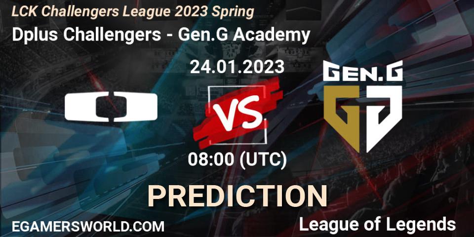Dplus Challengers contre Gen.G Academy : prédiction de match. 24.01.2023 at 08:00. LoL, LCK Challengers League 2023 Spring