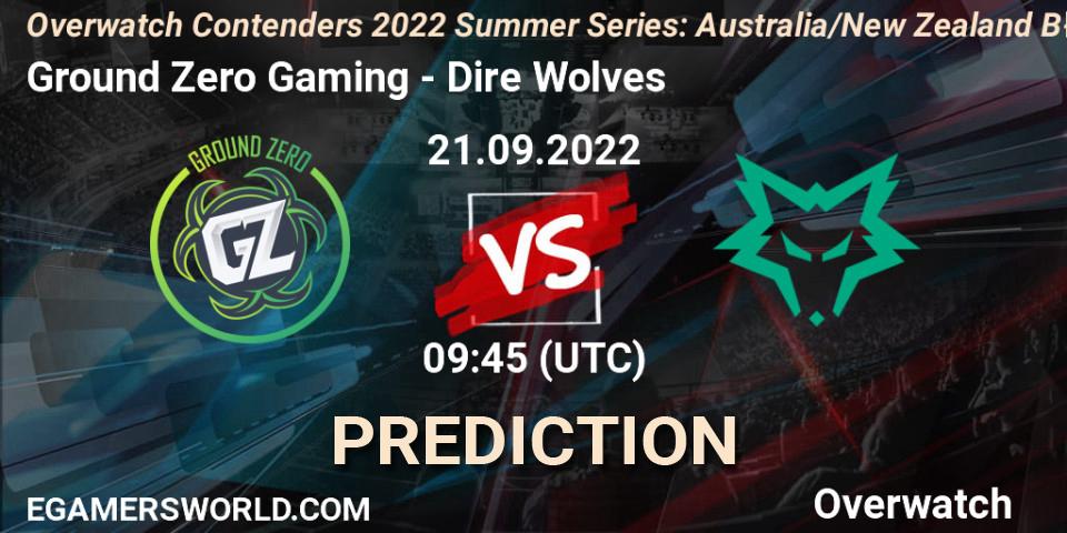 Ground Zero Gaming contre Dire Wolves : prédiction de match. 21.09.2022 at 09:45. Overwatch, Overwatch Contenders 2022 Summer Series: Australia/New Zealand B-Sides