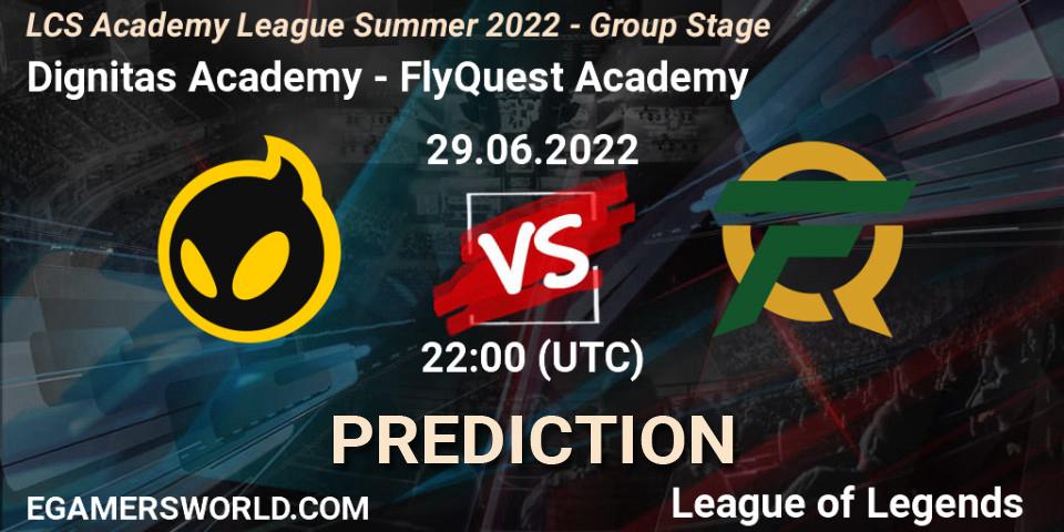 Dignitas Academy contre FlyQuest Academy : prédiction de match. 29.06.2022 at 22:00. LoL, LCS Academy League Summer 2022 - Group Stage