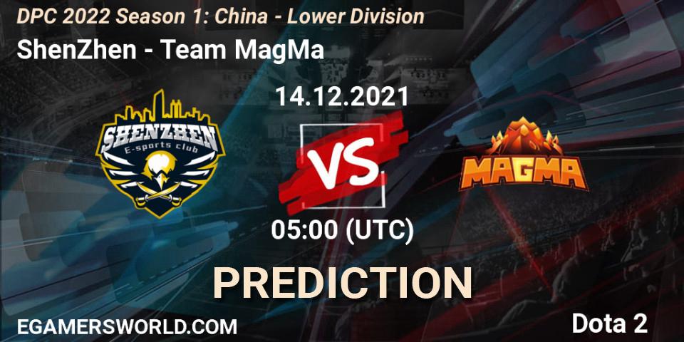 ShenZhen contre Team MagMa : prédiction de match. 14.12.2021 at 04:56. Dota 2, DPC 2022 Season 1: China - Lower Division