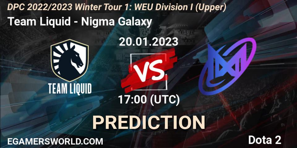Team Liquid contre Nigma Galaxy : prédiction de match. 20.01.2023 at 16:53. Dota 2, DPC 2022/2023 Winter Tour 1: WEU Division I (Upper)