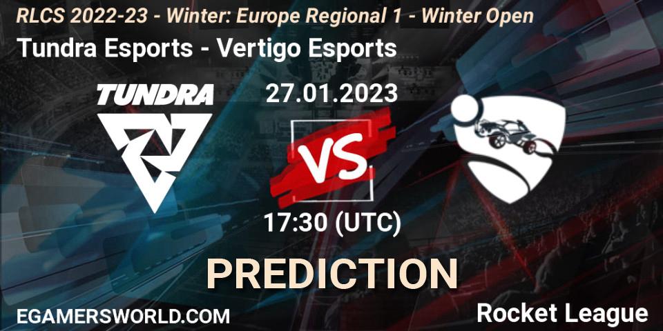 Tundra Esports contre Vertigo Esports : prédiction de match. 27.01.2023 at 17:30. Rocket League, RLCS 2022-23 - Winter: Europe Regional 1 - Winter Open