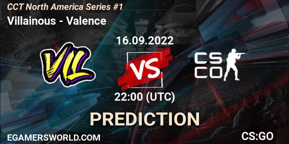 Villainous contre Valence : prédiction de match. 16.09.2022 at 22:00. Counter-Strike (CS2), CCT North America Series #1