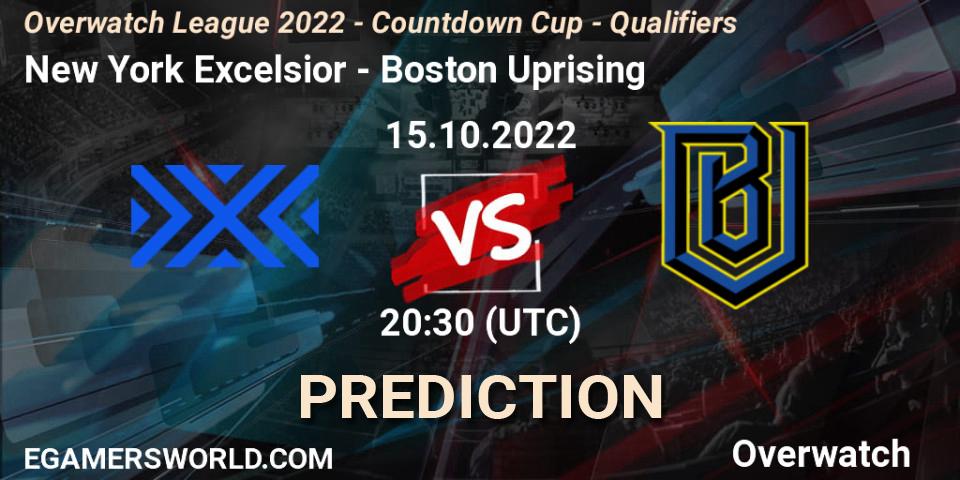 New York Excelsior contre Boston Uprising : prédiction de match. 15.10.2022 at 20:30. Overwatch, Overwatch League 2022 - Countdown Cup - Qualifiers