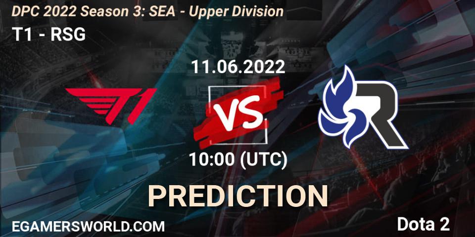 T1 contre RSG : prédiction de match. 11.06.2022 at 10:37. Dota 2, DPC SEA 2021/2022 Tour 3: Division I