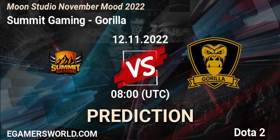 Summit Gaming contre Gorilla : prédiction de match. 12.11.2022 at 08:12. Dota 2, Moon Studio November Mood 2022