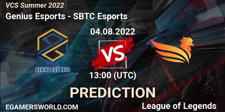Genius Esports contre SBTC Esports : prédiction de match. 04.08.2022 at 12:00. LoL, VCS Summer 2022