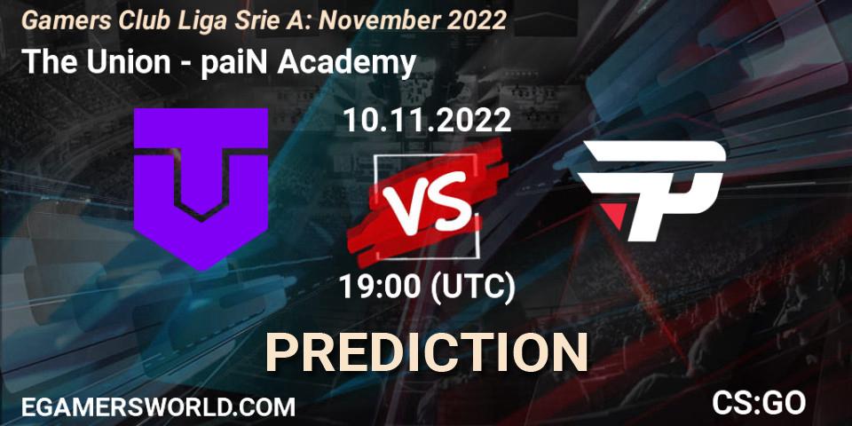 The Union contre paiN Academy : prédiction de match. 10.11.2022 at 19:00. Counter-Strike (CS2), Gamers Club Liga Série A: November 2022