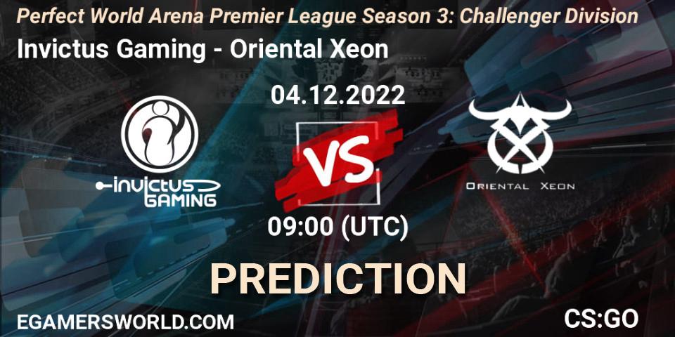 Invictus Gaming contre Oriental Xeon : prédiction de match. 04.12.2022 at 09:00. Counter-Strike (CS2), Perfect World Arena Premier League Season 3: Challenger Division