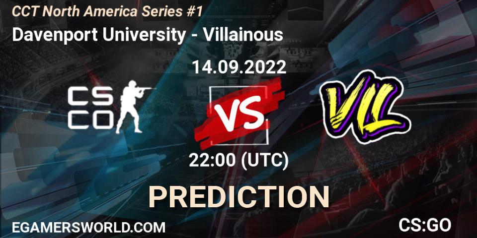Davenport University contre Villainous : prédiction de match. 14.09.2022 at 22:00. Counter-Strike (CS2), CCT North America Series #1