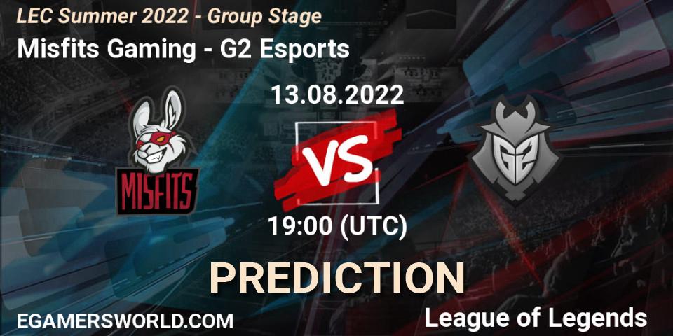 Misfits Gaming contre G2 Esports : prédiction de match. 13.08.22. LoL, LEC Summer 2022 - Group Stage