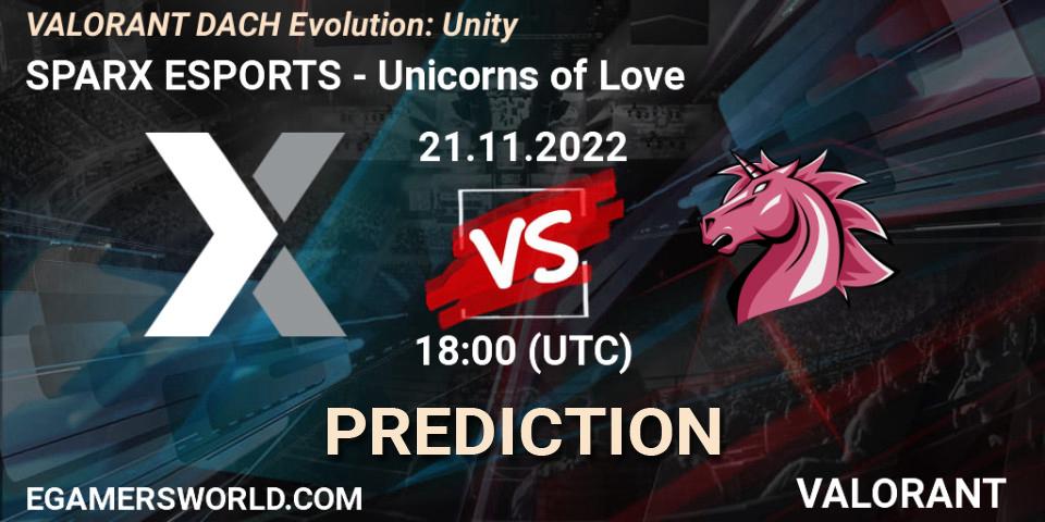 SPARX ESPORTS contre Unicorns of Love : prédiction de match. 21.11.2022 at 18:00. VALORANT, VALORANT DACH Evolution: Unity