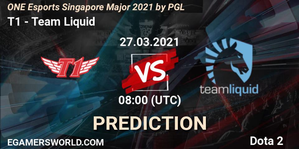 T1 contre Team Liquid : prédiction de match. 27.03.2021 at 09:26. Dota 2, ONE Esports Singapore Major 2021