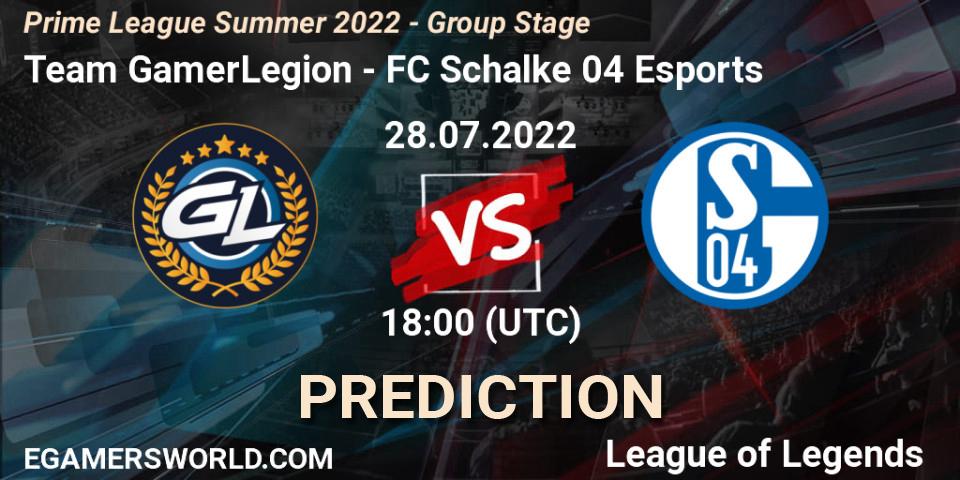 Team GamerLegion contre FC Schalke 04 Esports : prédiction de match. 28.07.22. LoL, Prime League Summer 2022 - Group Stage
