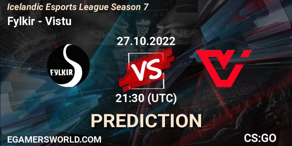 Fylkir contre Viðstöðu : prédiction de match. 27.10.2022 at 21:30. Counter-Strike (CS2), Icelandic Esports League Season 7
