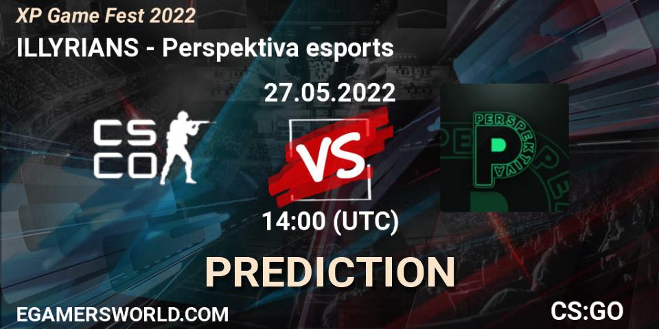 ILLYRIANS contre Perspektiva : prédiction de match. 27.05.2022 at 14:30. Counter-Strike (CS2), XP Game Fest 2022