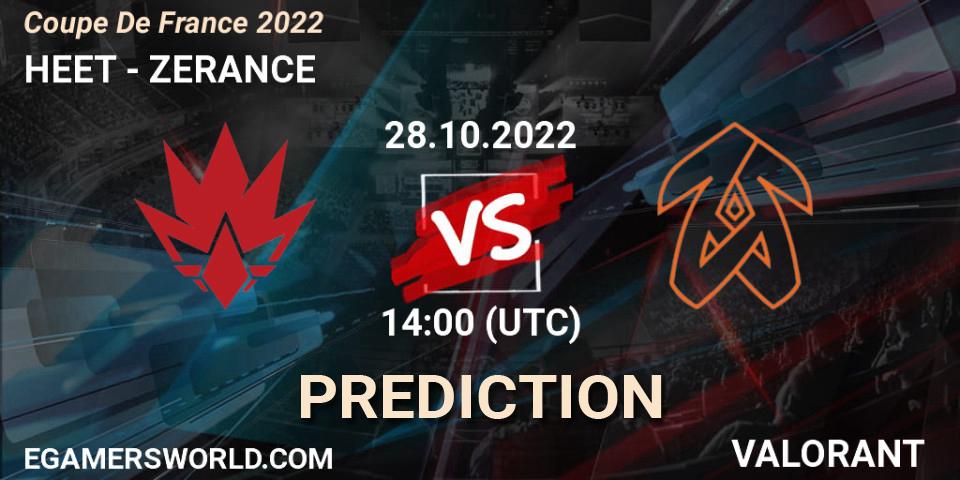 HEET contre ZERANCE : prédiction de match. 28.10.22. VALORANT, Coupe De France 2022
