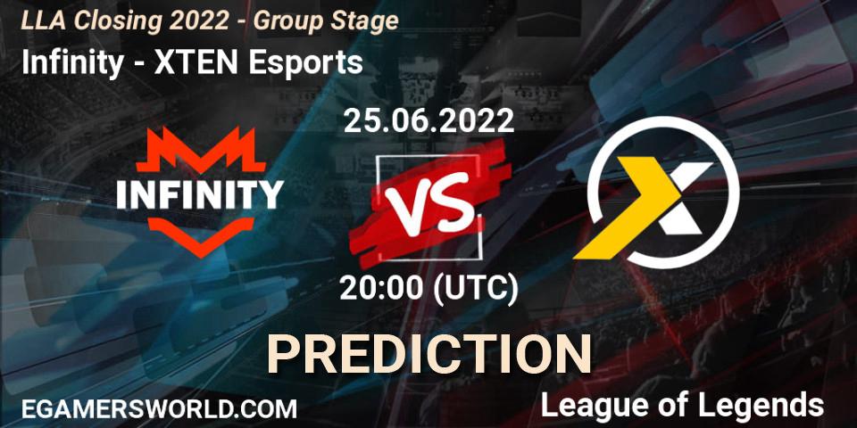 Infinity contre XTEN Esports : prédiction de match. 25.06.2022 at 23:00. LoL, LLA Closing 2022 - Group Stage