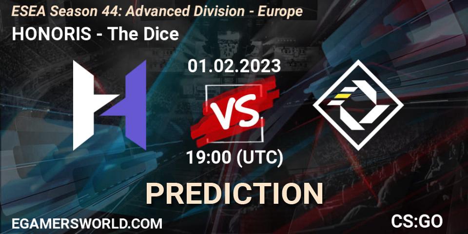 HONORIS contre The Dice : prédiction de match. 01.02.23. CS2 (CS:GO), ESEA Season 44: Advanced Division - Europe
