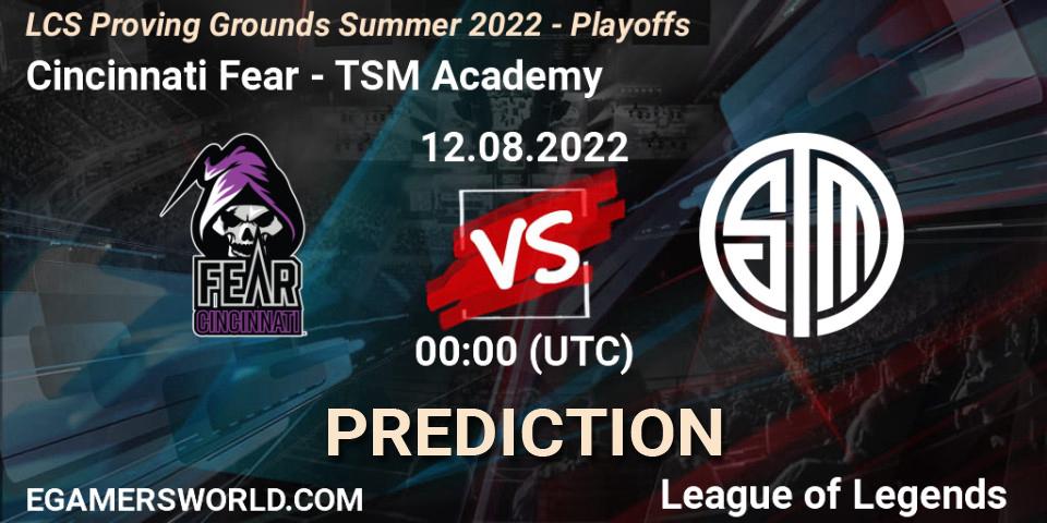 Cincinnati Fear contre TSM Academy : prédiction de match. 12.08.2022 at 00:00. LoL, LCS Proving Grounds Summer 2022 - Playoffs