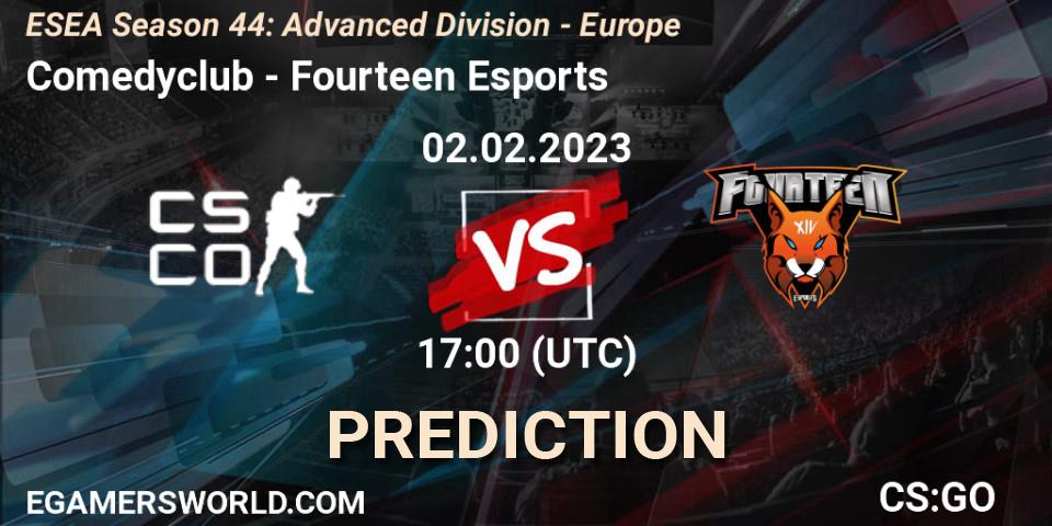Comedyclub contre Fourteen Esports : prédiction de match. 02.02.23. CS2 (CS:GO), ESEA Season 44: Advanced Division - Europe