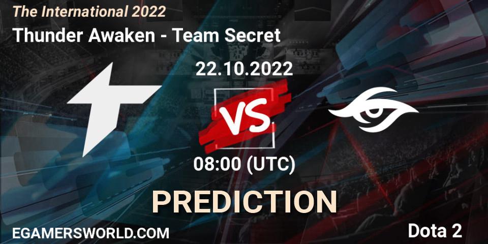 Thunder Awaken contre Team Secret : prédiction de match. 22.10.2022 at 09:30. Dota 2, The International 2022