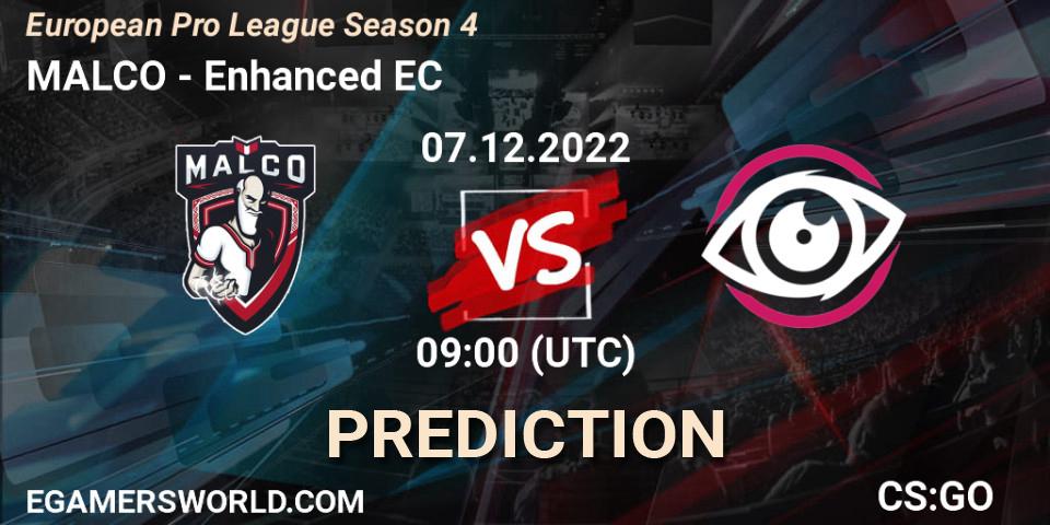 MALCO contre Enhanced EC : prédiction de match. 07.12.2022 at 09:00. Counter-Strike (CS2), European Pro League Season 4