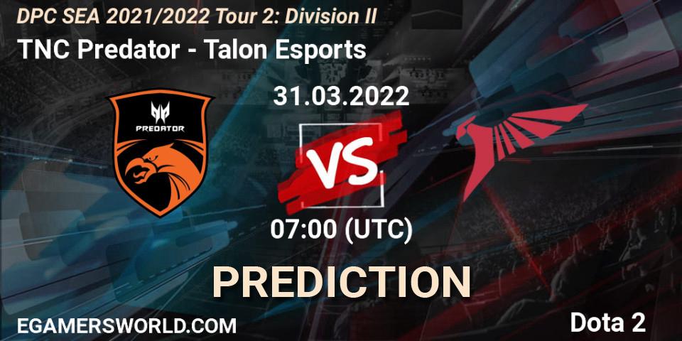 TNC Predator contre Talon Esports : prédiction de match. 31.03.2022 at 07:02. Dota 2, DPC 2021/2022 Tour 2: SEA Division II (Lower)