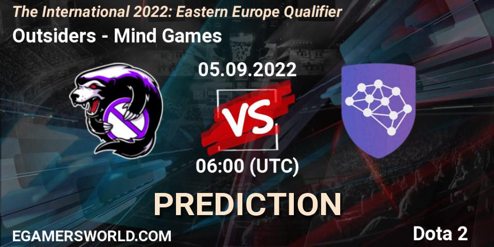 Outsiders contre Mind Games : prédiction de match. 05.09.2022 at 06:00. Dota 2, The International 2022: Eastern Europe Qualifier
