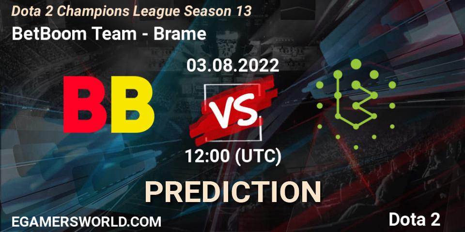BetBoom Team contre Brame : prédiction de match. 03.08.2022 at 12:01. Dota 2, Dota 2 Champions League Season 13