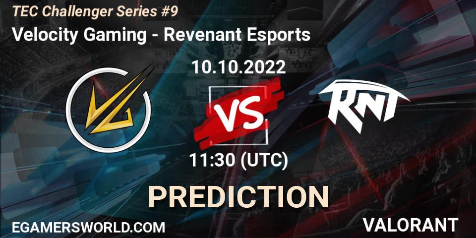 Velocity Gaming contre Revenant Esports : prédiction de match. 10.10.2022 at 12:30. VALORANT, TEC Challenger Series #9