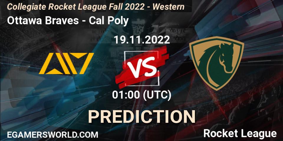 Ottawa Braves contre Cal Poly : prédiction de match. 19.11.2022 at 02:00. Rocket League, Collegiate Rocket League Fall 2022 - Western