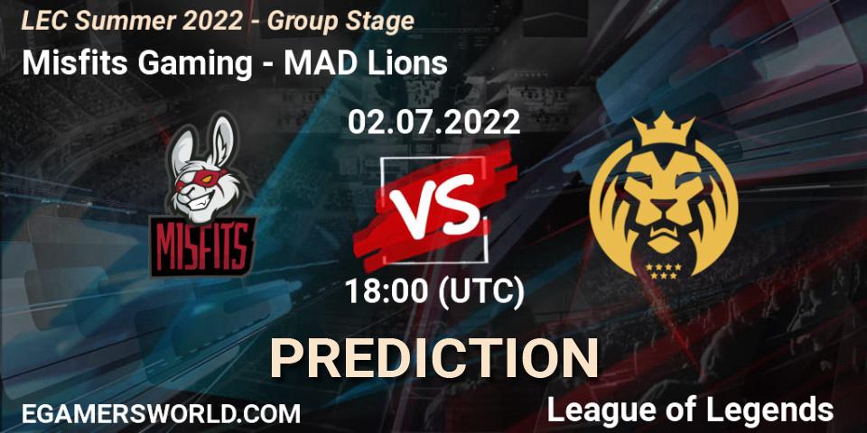 Misfits Gaming contre MAD Lions : prédiction de match. 02.07.2022 at 18:00. LoL, LEC Summer 2022 - Group Stage