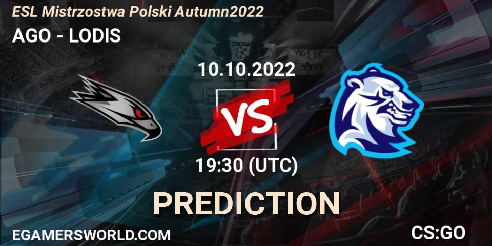 AGO contre LODIS : prédiction de match. 10.10.2022 at 19:30. Counter-Strike (CS2), ESL Mistrzostwa Polski Autumn 2022