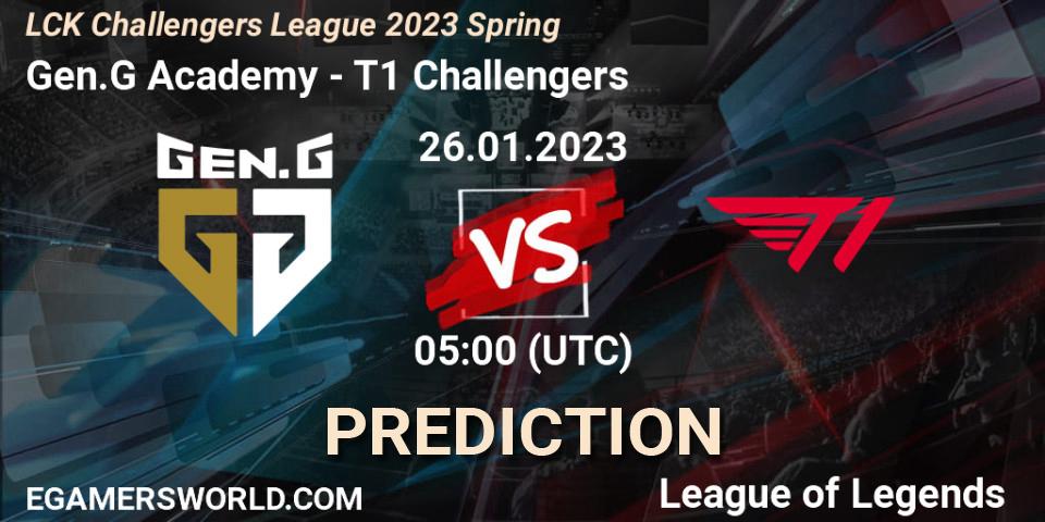 Gen.G Academy contre T1 Challengers : prédiction de match. 26.01.2023 at 05:00. LoL, LCK Challengers League 2023 Spring