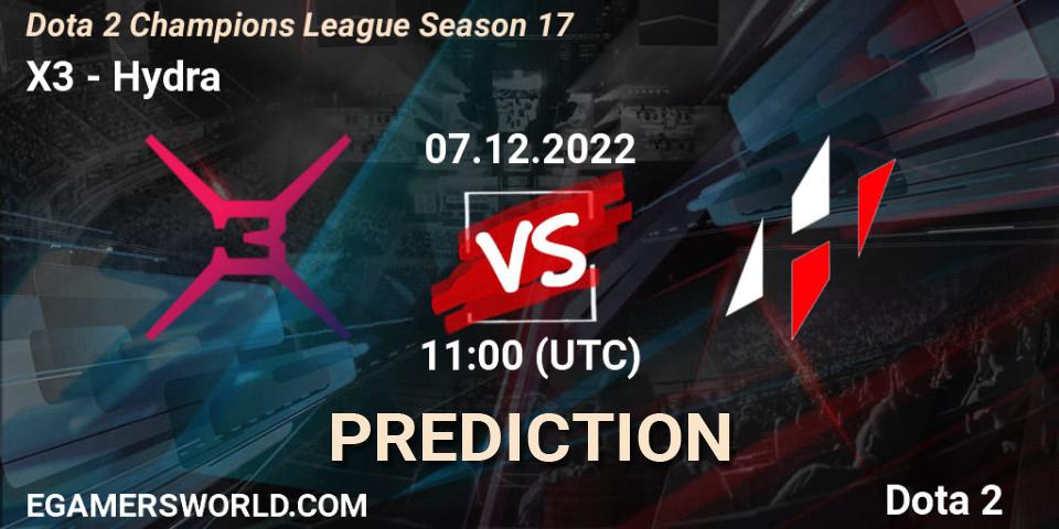 X3 contre Hydra : prédiction de match. 07.12.22. Dota 2, Dota 2 Champions League Season 17