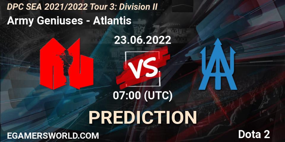 Army Geniuses contre Atlantis : prédiction de match. 23.06.22. Dota 2, DPC SEA 2021/2022 Tour 3: Division II