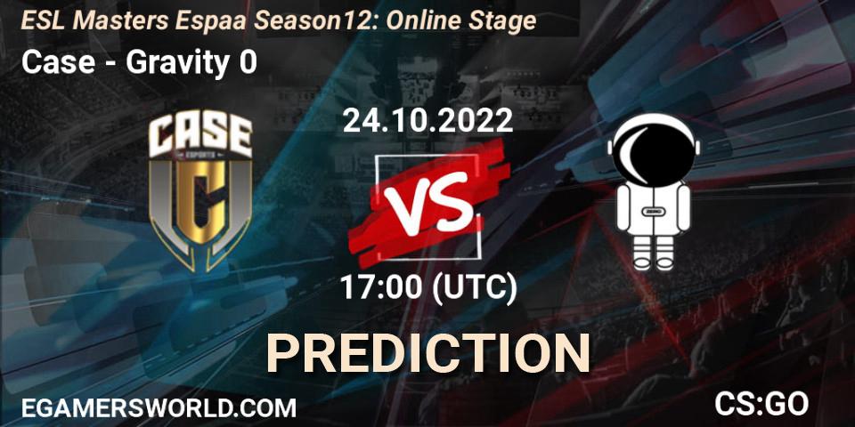 Case contre Gravity 0 : prédiction de match. 24.10.2022 at 17:00. Counter-Strike (CS2), ESL Masters España Season 12: Online Stage